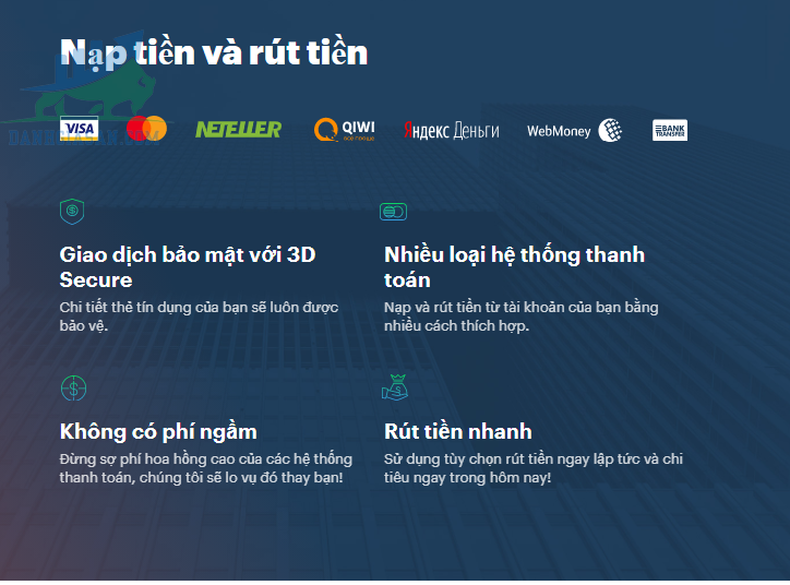 Nạp và rút tiền tại sàn Binarium