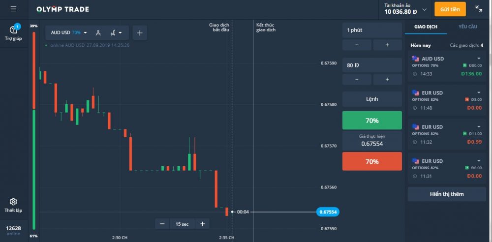 Giao diện sàn Olymp Trade