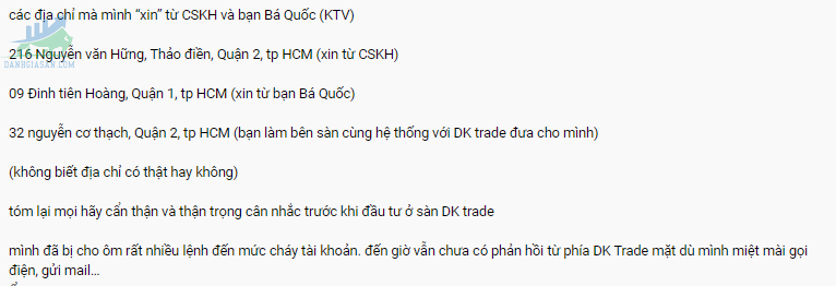 Sàn giao dịch Forex DK Trade lừa đảo khách hàng