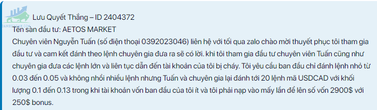 Sàn giao dịch Forex Aetos có thực sự uy tín để đầu tư?