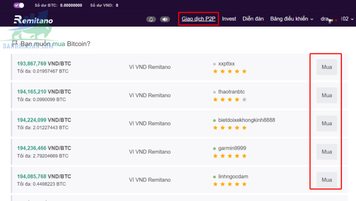 Mua bán Bitcoin và các đồng coin khác trên sàn Remitano