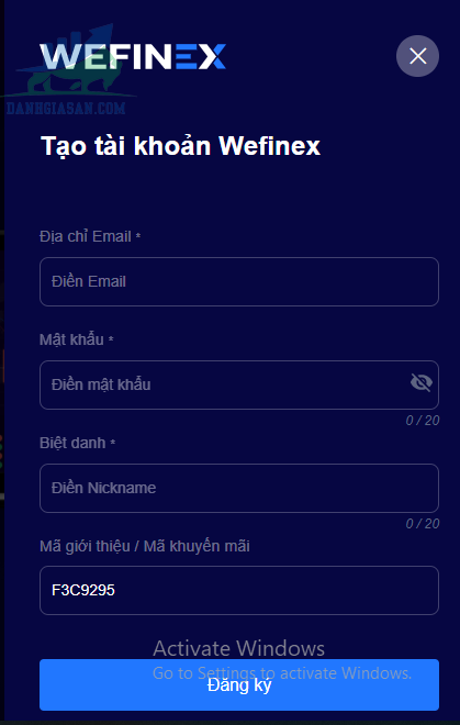 Mở tài khoản tại sàn Wefinex