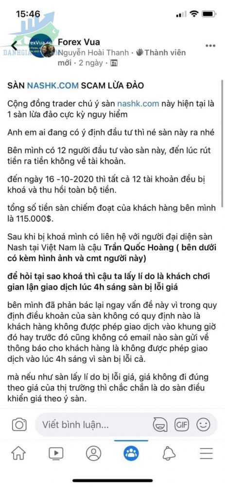 sàn giao dịch Nash lừa đảo