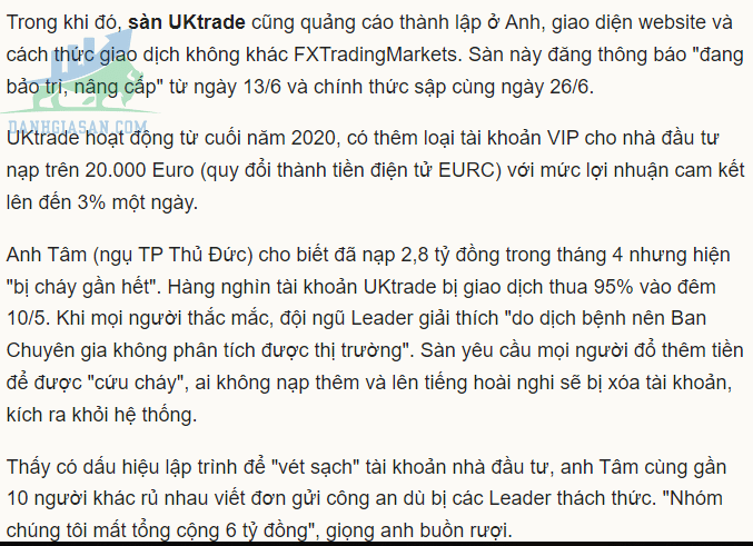 Nhà môi giới UK Trade lừa đảo khách hàng