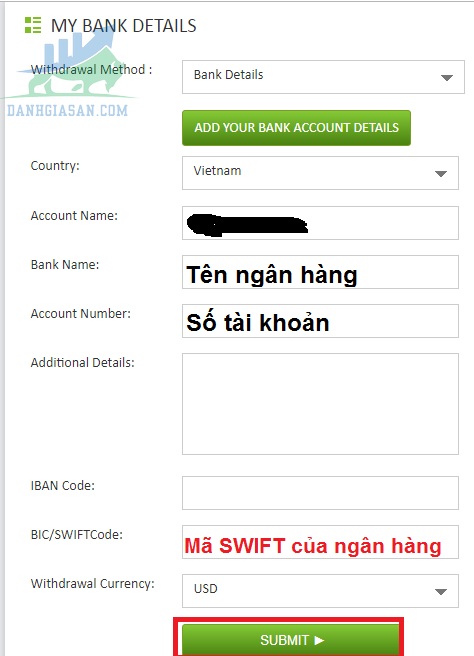 Hướng dẫn cách rút tiền bằng hình thức Wire Transfer