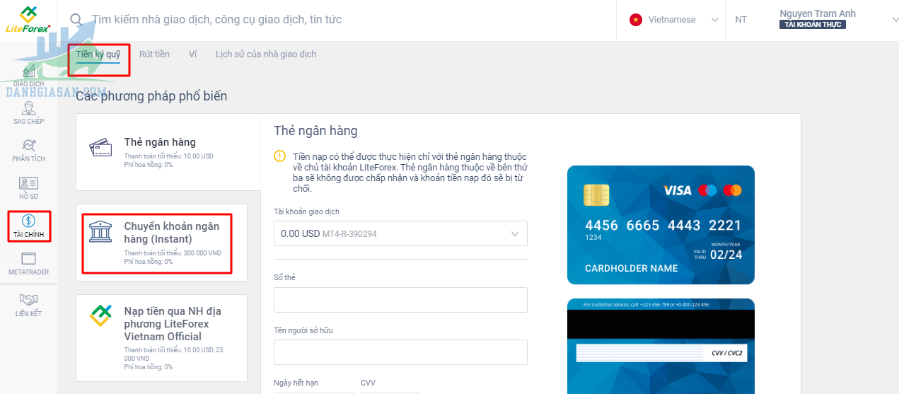 Cách nạp và rút tiền từ tài khoản LiteFinance