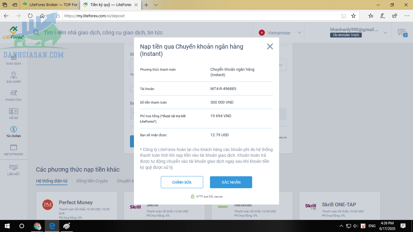 Cách nạp và rút tiền từ tài khoản LiteFinance