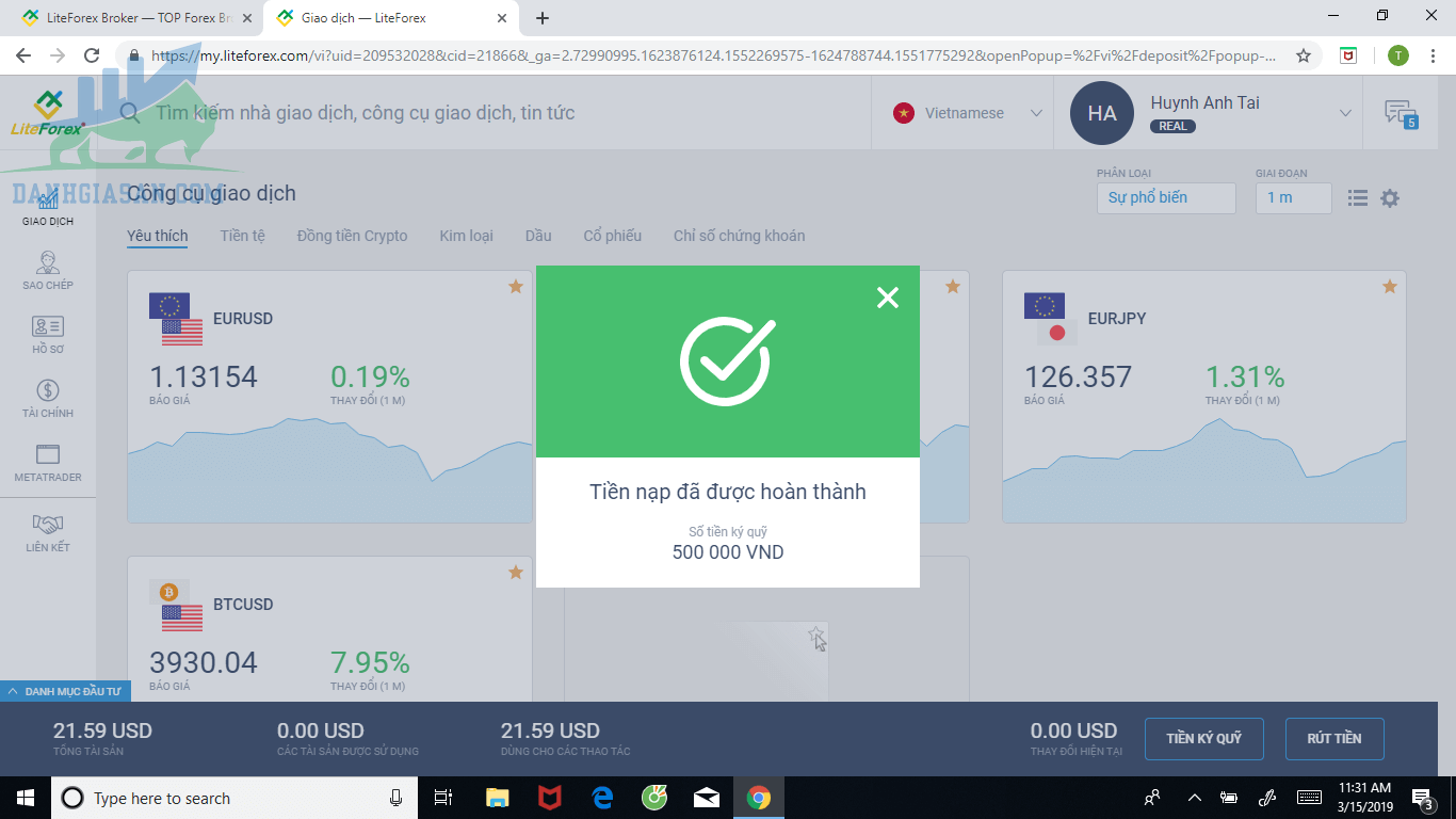 Cách nạp và rút tiền từ tài khoản LiteFinance
