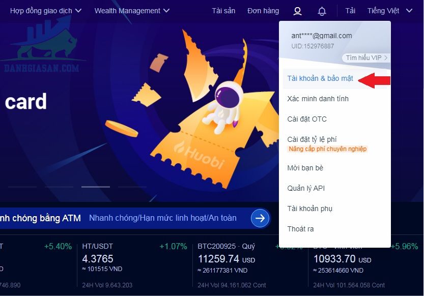 Bảo mật tài khoản trên sàn Huobi