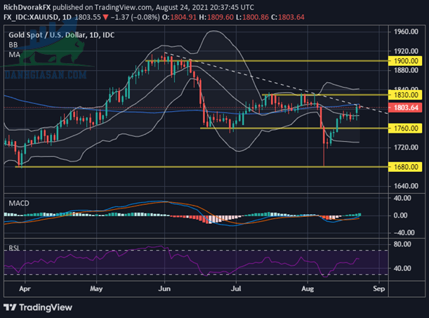 XAU / USD - Biểu đồ giá vàng: Khung giờ hàng ngày (24 tháng 3 đến 24 tháng 8 năm 2021)