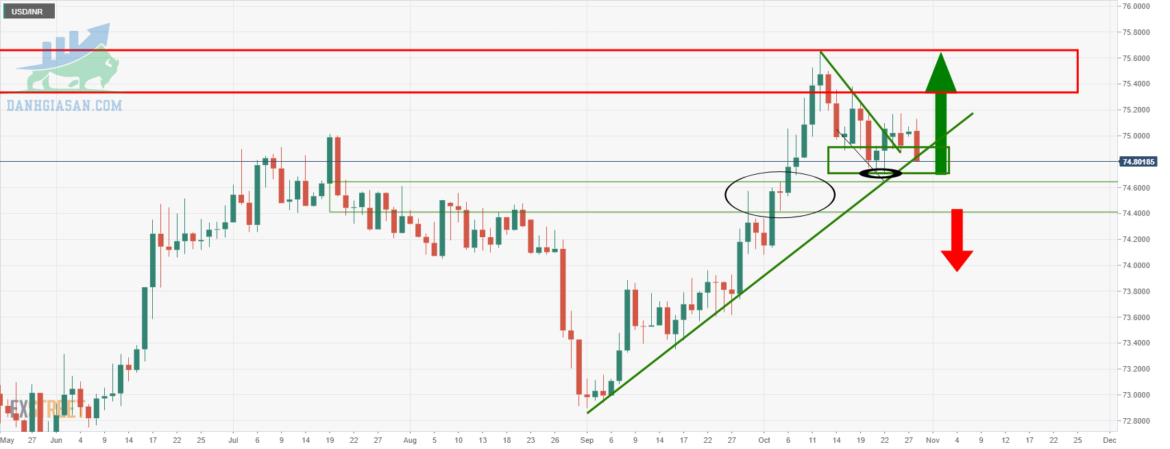 Biểu đồ hàng ngày của tỷ giá USD / INR