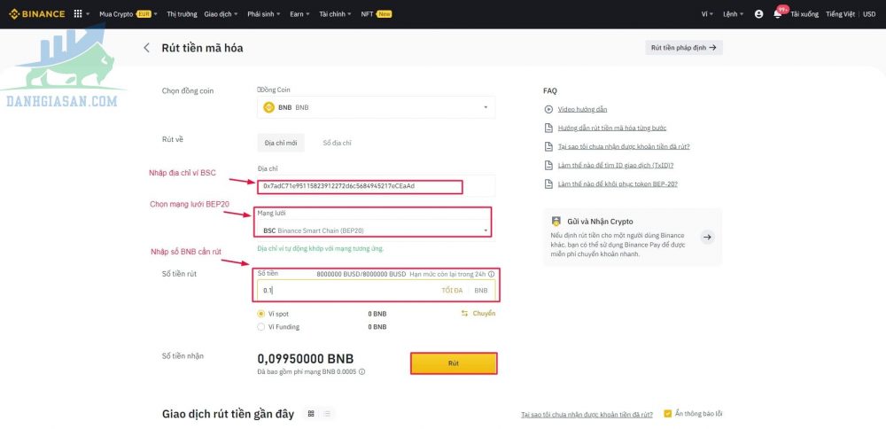 Chuyển tài sản từ sàn Binance