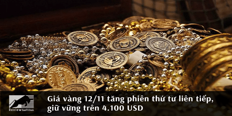 Giá vàng 12/11 tăng phiên thứ tư liên tiếp, giữ vững trên 4.100 USD