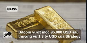 Bitcoin vượt mốc 95.000 USD sau thương vụ 1,3 tỷ USD của Strategy
